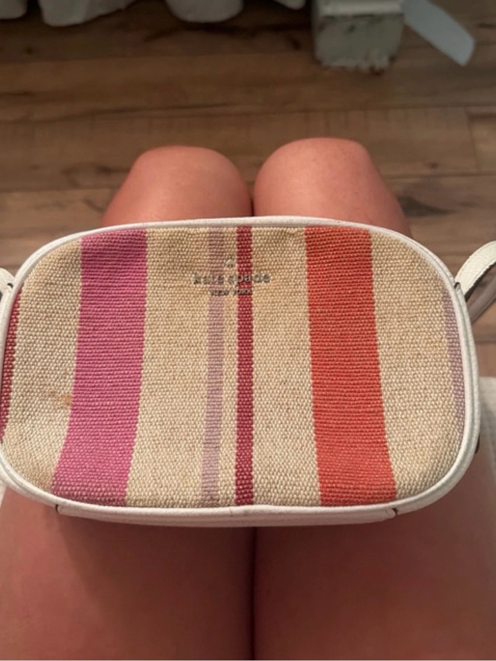 kate spade Pink, Orange & Cream Striped Crossbody Bag